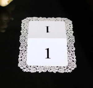 Elegant laser cut white lace wedding table number one card for banquet seat guest seating