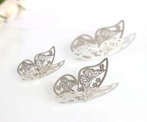 3D hohle silberne Schmetterling Wandsticker in drei Größen für elegante Party Dekoration