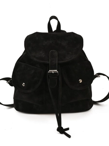 Vintage black large capacity backpack with silver metal buckles and drawstring closure