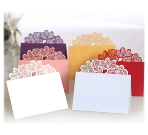 Laser cut hollow rose wedding place cards in pearl paper with assorted colors