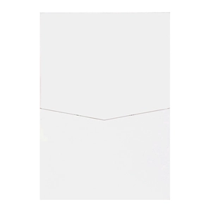 Minimalist white rectangular wedding invitation envelope with V-flap closure detail