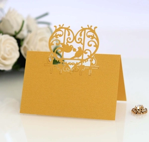 Laser Cut Heart Love Birds Wedding Seat Cards Romantic Artificial Pearl Paper Table Name Place Cards For Banquet Party Reception Decor