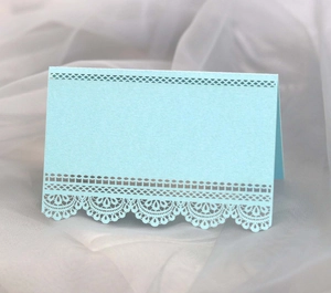 Light blue laser cut place card with lace hollow pattern for wedding table setting