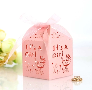 Boîte à Bonbons It's A Girl Découpe Laser Pour Baby Shower Avec Ruban Papier Nacré Coffrets Cadeaux Mariage Anniversaire Fête
