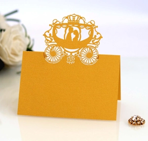 Elegant gold laser cut pumpkin carriage place card for wedding table decoration
