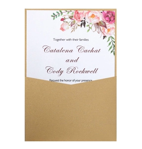 Elegant gold textured wedding invitation with watercolor floral design and white inner card