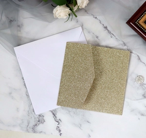 Elegant gold glitter and white square envelopes for wedding and event invitations
