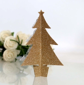 3D golden glitter laser-cut Christmas tree tabletop ornament with star topper