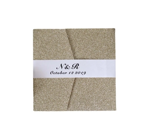 Elegant gold glitter laser cut wedding invitation card with custom white paper belly band