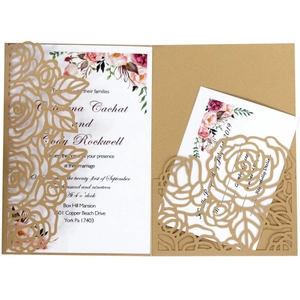 Laser Cut Wedding Invitations Artificial Pearl Paper Hollow Rose For Marriage Engagement Elegant Luxury With RSVP Card Envelope