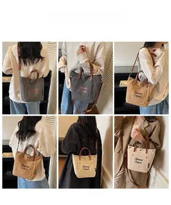 Canvas tote bag shown as handbag, shoulder bag and crossbody bag on a model
