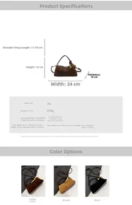 Detailed chart showing PU leather pillow bag sizes and brown, tan, black colors