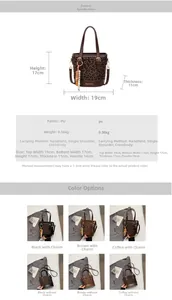 Leopard print bucket bag dimensions showing 19cm length and 17cm height with PU material