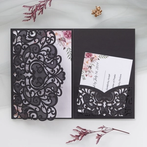 European Laser Cut Hollow Wedding Invitation Cards Pearlescent Paper Floral Heart Lace Design Engagement Greeting Cards With Envelopes