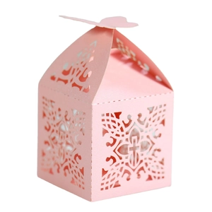 Elegant pink hollow laser cut cross candy box with butterfly top for wedding parties