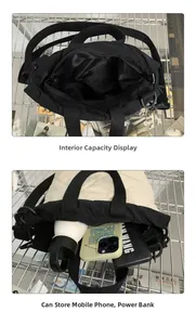 Detailed interior compartment of quilted crossbody bag showing spacious storage capacity