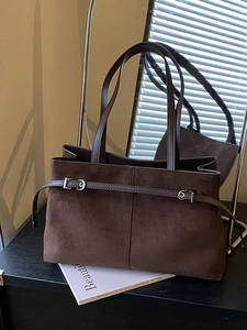 Sac Fourre-Tout en Daim PU Vintage Grande Capacité Sac à Épaule Givré pour Femmes Mode Surpiqûres Navette Sac à Main Rétro Élégant