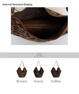 Détails de la structure interne et options de couleurs du grand sac cabas imprimé léopard