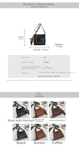 Detailed size chart for vintage PU bucket bag with dimensions and multi-color options