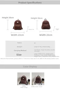 Detailed size chart for the leopard print PU leather backpack in large and small versions