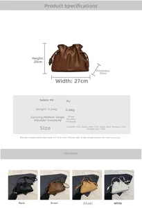 Detailed size specifications for the pleated PU leather bucket bag in multiple colors