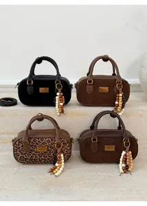 Sacs Boston miniatures en velours et cuir avec pendentifs décoratifs en perles