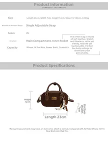 Sac bandoulière en similicuir marron 23x7x12cm avec pendentif à franges perlé coloré