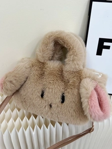Cute Plush Rabbit Shoulder Bag Cartoon Bunny Faux Fur Handbag Women Sweet Soft Embroidered Crossbody Bag Autumn Winter Gift