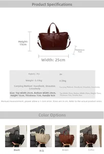 Detailed size specifications for women retro PU leather handbag with color options