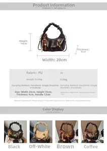 Detailed size guide and technical specifications for the pleated clouds handbag made of PU