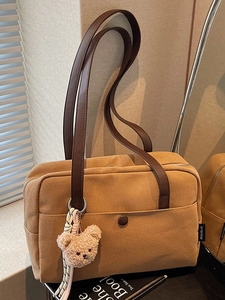 Large Capacity Canvas PU Tote Bag For Women Vintage Minimalist Shoulder Underarm Bag Solid Color Casual Commuting Handbag