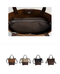 Detail view of tote bag interior with zipper pocket and multi-color colorways display