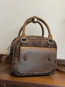 Vintage Paisley Print PU Leather Crossbody Bag For Women Small Square Handbag Retro Top Handle Shoulder Bag With Front Pocket