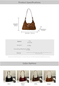 Spécifications de taille et options de couleur pour le sac bandoulière vintage en daim PU