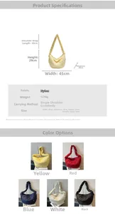 Detailed size chart and multi-color selection of the lightweight nylon quilted dumpling bag