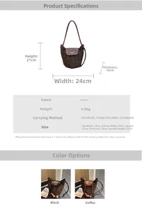 Detailed size chart and specifications for the leopard print suede bucket bag with strap