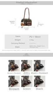 Size chart and specifications for vintage plaid Boston shoulder bag in PU and woolen