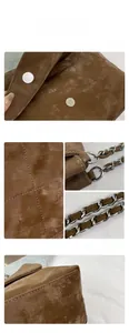 Détails du sac cabas marron matelassé avec fermoir magnétique et bandoulière en chaîne