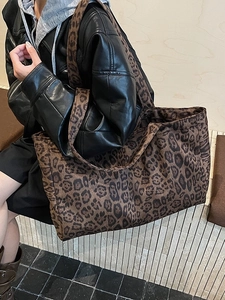 Large leopard print canvas tote bag with double shoulder straps for women's daily commute
