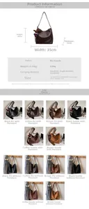 Tableau détaillé montrant les dimensions et couleurs du sac seau en suédine avec charms