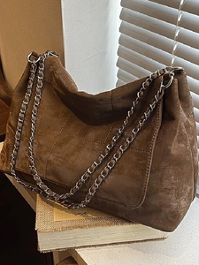 Sac Cabas Matelassé en Cuir PU Givré Vintage pour Femmes Grande Capacité Bandoulière Chaîne Sac à Main Décontracté