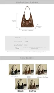 Detailed dimension guide for large hobo bag showing 34cm width and 36cm height parameters