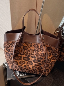 Sac Cabas Vintage en Suède à Carreaux Léopard pour Femmes Grande Capacité Sac à Main Épaule Design Patchwork Mode Automne