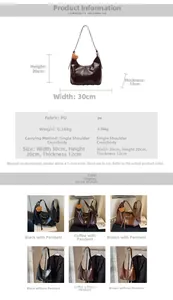 Detailed size chart and multi-color options for the large PU leather dumpling bag