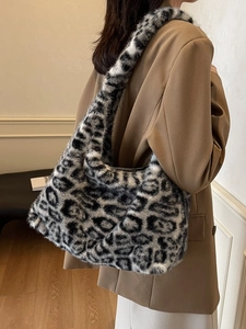 Elegante borsa tote leopardata in pelliccia sintetica con morbida trama e grande capacità