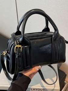 Borsa a Cuscino Boston da Donna in Pelle PU Retrò Borsa a Tracolla Lucida di Moda Borsa a Mano Minimalista per Pendolare