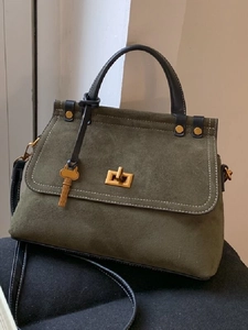 Vintage PU Leather Handbag For Women Large Capacity Shoulder Messenger Bag With Gold Lock Key Charm Retro Square Tote Bag