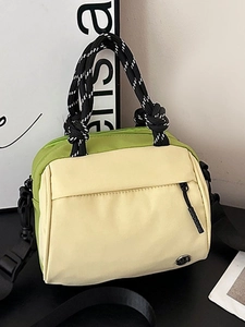 Women Casual Nylon Corduroy Crossbody Bag Color Block Splicing Handbag With Woven Handle Large Capacity Shoulder Bag