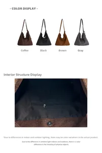 Detail view of large tote bag interior zipper pocket and magnetic closure with four colors