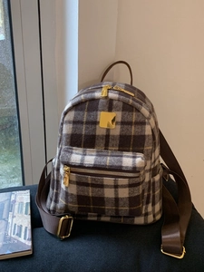 Mini Plaid Backpack Women Wool Blend Tweed Small Rucksack Vintage Checkered Travel Commuting Bag Autumn Winter Accessory